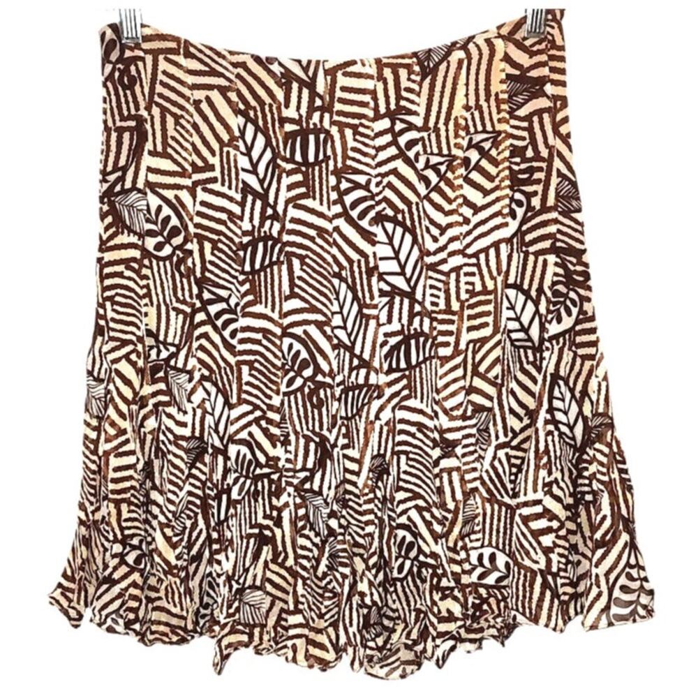 ICE Vintage Leaf Abstract Flowy Brown Fairy Knee Length Whimsical Silk Skirt 8
